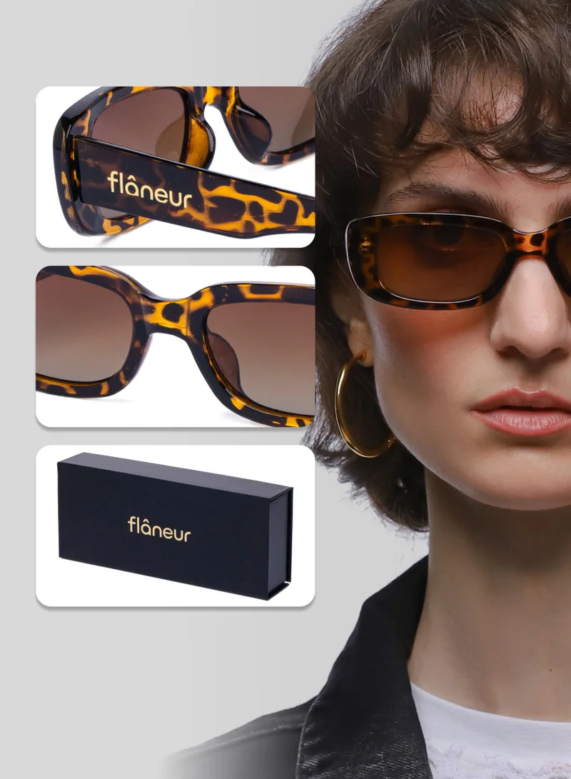 flâneur Stylish Polarized Square Framed Sunglasses For Women and Men Tortoise Shell