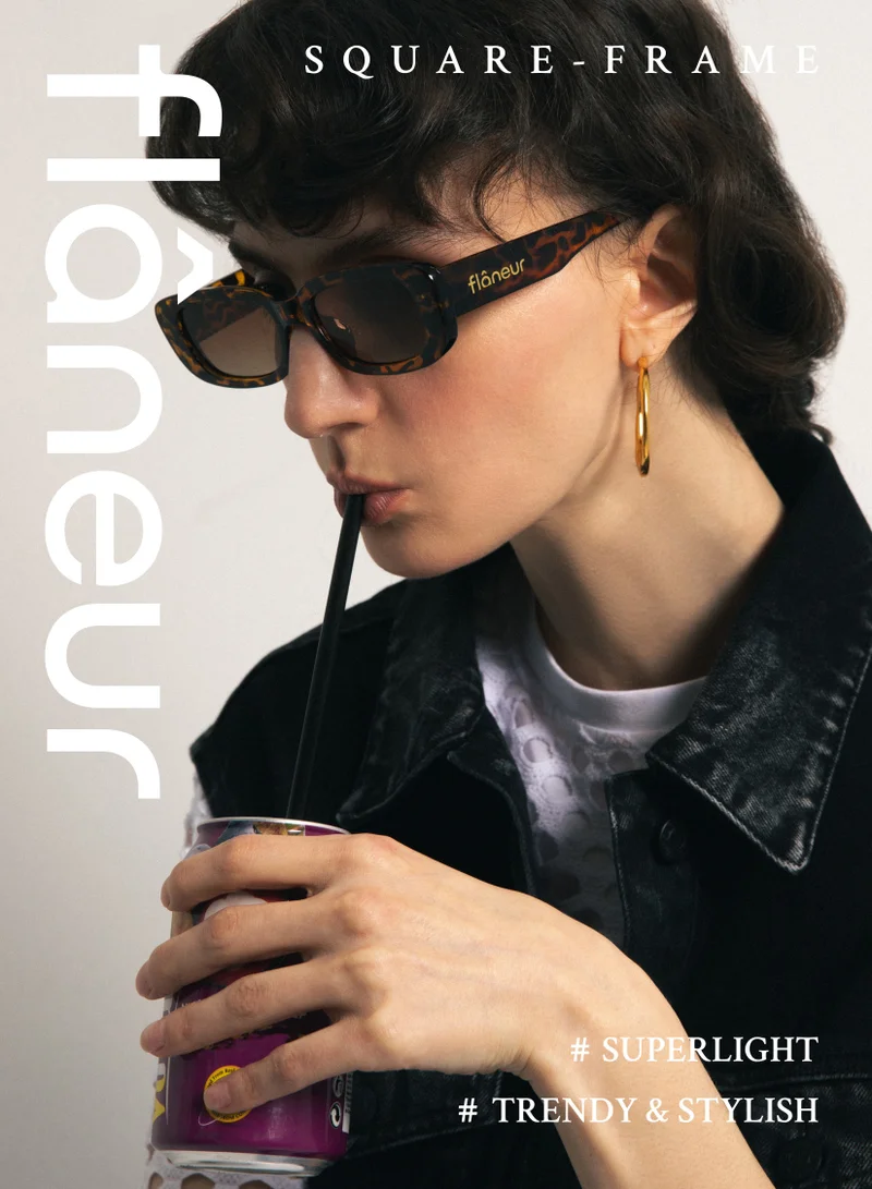 flâneur Stylish Polarized Square Framed Sunglasses For Women and Men Tortoise Shell