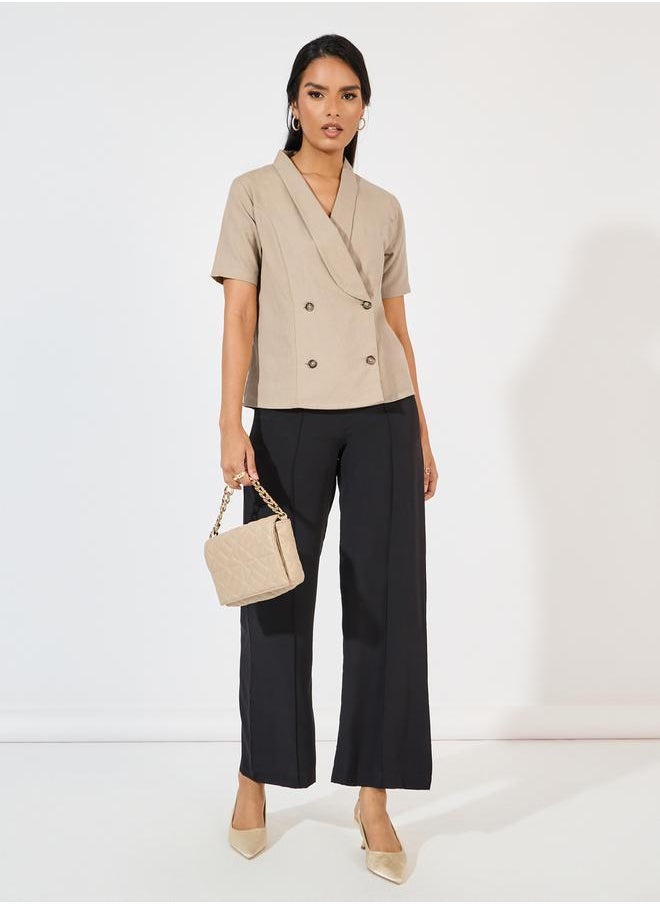 Styli - Regular Length Lapel Collar Blazer Top with Buttons - Image 1