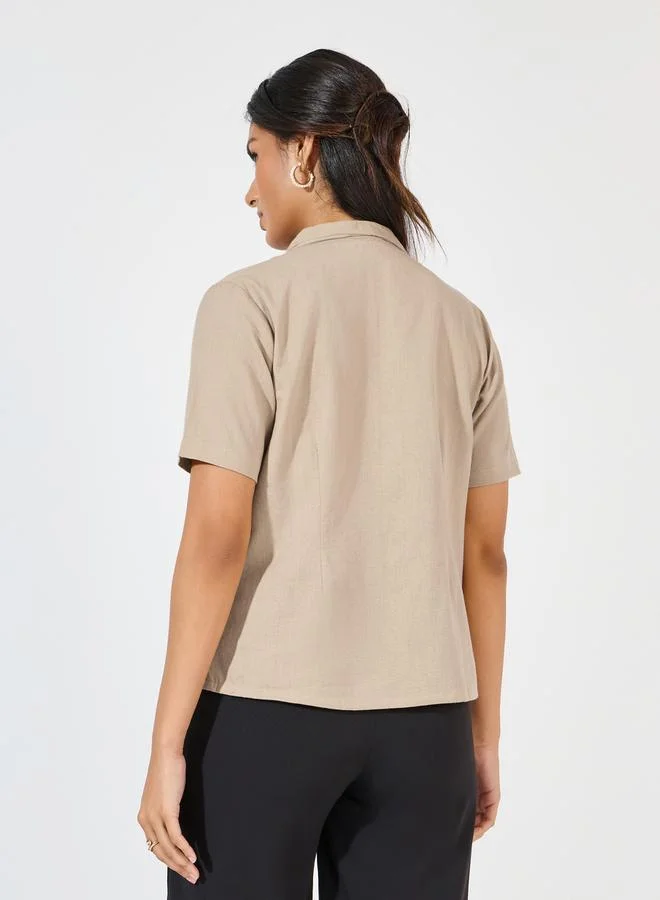 Styli Regular Length Lapel Collar Blazer Top with Buttons