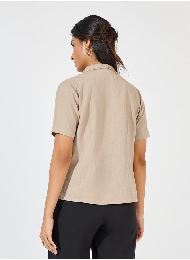 Styli - Regular Length Lapel Collar Blazer Top with Buttons - Image 1