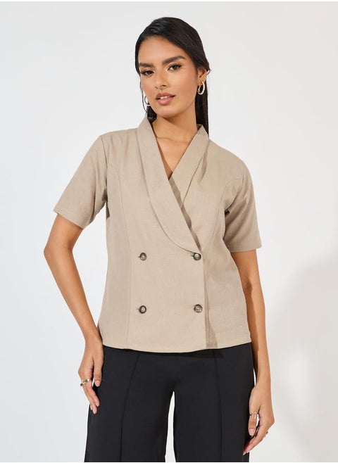 Regular Length Lapel Collar Blazer Top with Buttons