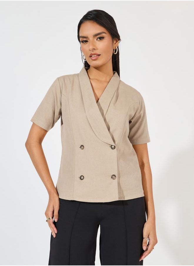 Styli - Regular Length Lapel Collar Blazer Top with Buttons - Image 1