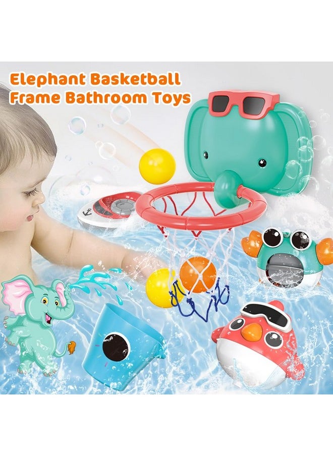 VATOS - Baby Bath Toys, Elephant Basketball Hoop Bathroom Baby Toys For Babies Boys Girls 1 Year Old, Baby Bathtub Playset With Bird, Crab, Clouds, Yacht Best Bath Gift For Toddlers 1-3 - Image 1