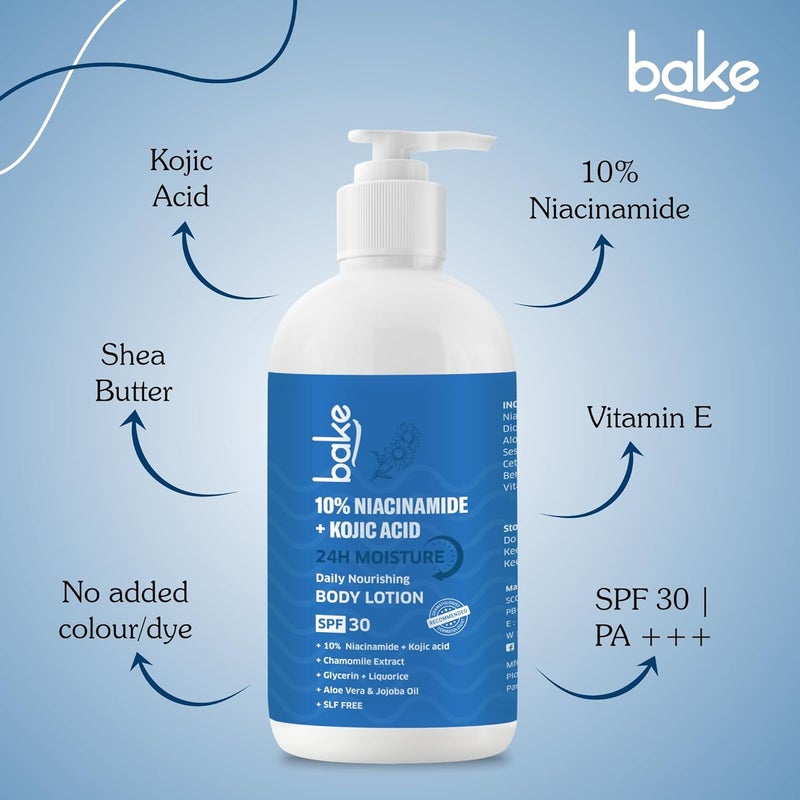 BAKE 10 Niacinamide Body Lotion SPF 30 with Kojic Acid for Acne Marks  Dark Spots Pigmentation Tan Removal  For Women  Men  200ml - Image 3