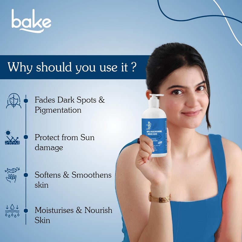 BAKE 10 Niacinamide Body Lotion SPF 30 with Kojic Acid for Acne Marks  Dark Spots Pigmentation Tan Removal  For Women  Men  200ml - Image 2