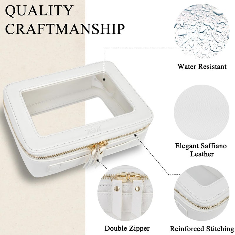 NGIL Clear Faux Leather Travel Toiletry Bag, Makeup Bag Organizer for Women, Clear Window & Gold Zipper Makeup Bag, Road Trip Essential, Skincare, Cruise Ship Essentials (White) - Image 4