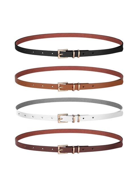 4 Pack Women Skinny Leather Belt Thin Waist Belt With Gold Buckle For Jeans Pants Dress