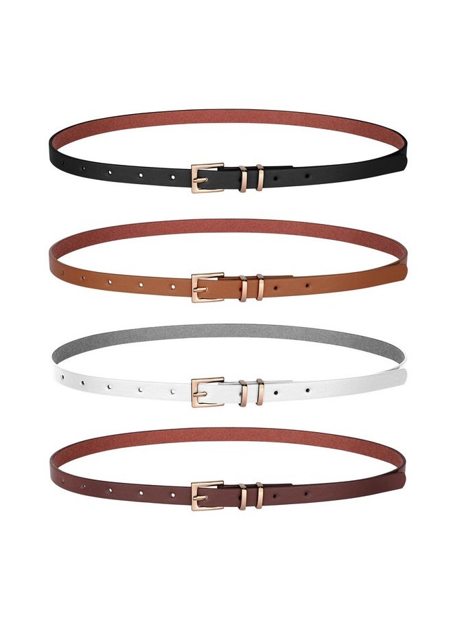 JASGOOD - 4 Pack Women Skinny Leather Belt Thin Waist Belt With Gold Buckle For Jeans Pants Dress - Image 1