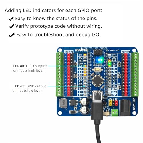 OSOYOO Nano IO Shield Breakout Board with GPIO Status LED, Terminal Expansion Holder for Arduino Nano - Image 2