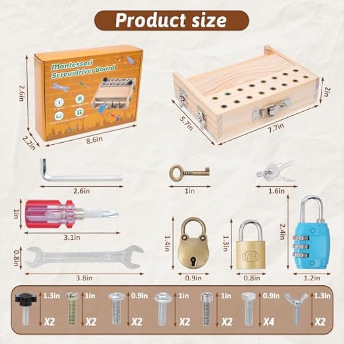 MONTESSORI TOY FROM 3 4 5 YEARS, WOODEN SCREW BOARD BOARD, MOTOR SKILLS TOY, WOODEN TOY, SCREWDRIVER BUSY BOARD, EDUCATIONAL TOY, CHILDREN'S TOY, GIFT FOR GIRLS AND BOYS - Image 3