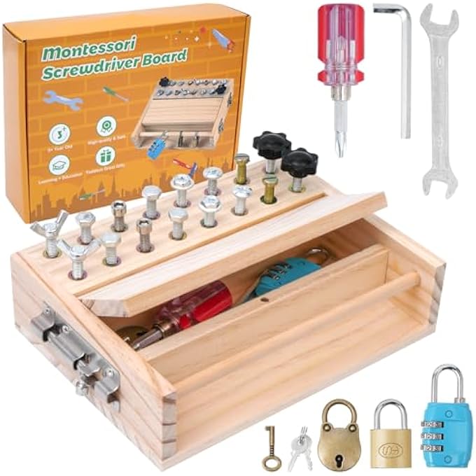 MONTESSORI TOY FROM 3 4 5 YEARS, WOODEN SCREW BOARD BOARD, MOTOR SKILLS TOY, WOODEN TOY, SCREWDRIVER BUSY BOARD, EDUCATIONAL TOY, CHILDREN'S TOY, GIFT FOR GIRLS AND BOYS - Image 2