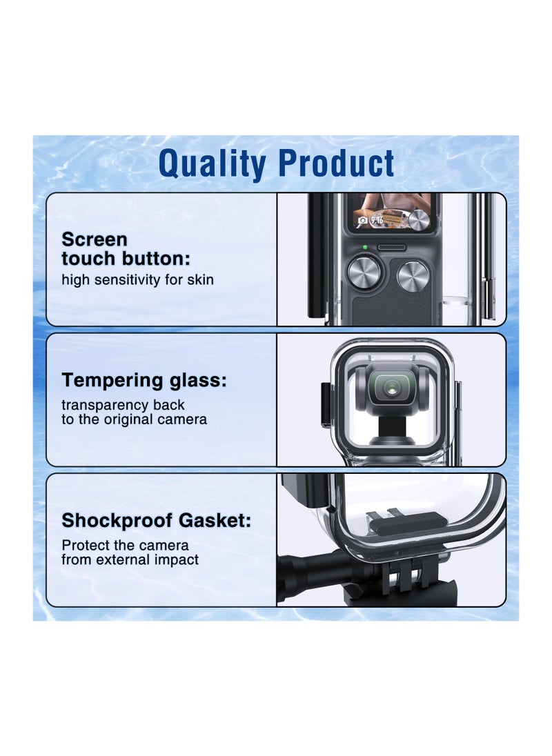 KASTWAVE - Waterproof Housing Case for DJI Osmo Pocket 3, Touchscreen Underwater Diving Protective Shell Waterproof up to 50m/164/ft with Helmet Bracket & 1/4 Bracket Accessories - Image 1