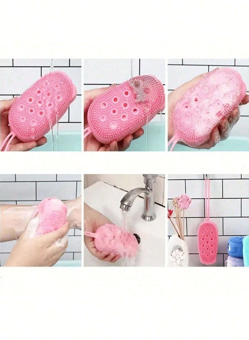 Ultra Soft Silicone Loofah with Bouncing Sponge, Silicone Body Exfoliating Sponge, Double-Sided Body Brush for Shower or Bath, Silicone Loofah with Built-in Sponge, Soft Silicone Body Scrubber Brush (Random Color) - Image 3