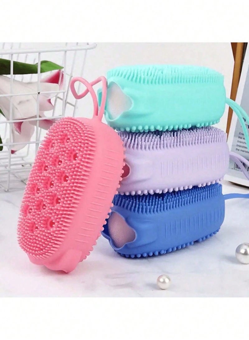 Ultra Soft Silicone Loofah with Bouncing Sponge, Silicone Body Exfoliating Sponge, Double-Sided Body Brush for Shower or Bath, Silicone Loofah with Built-in Sponge, Soft Silicone Body Scrubber Brush (Random Color) - Image 2