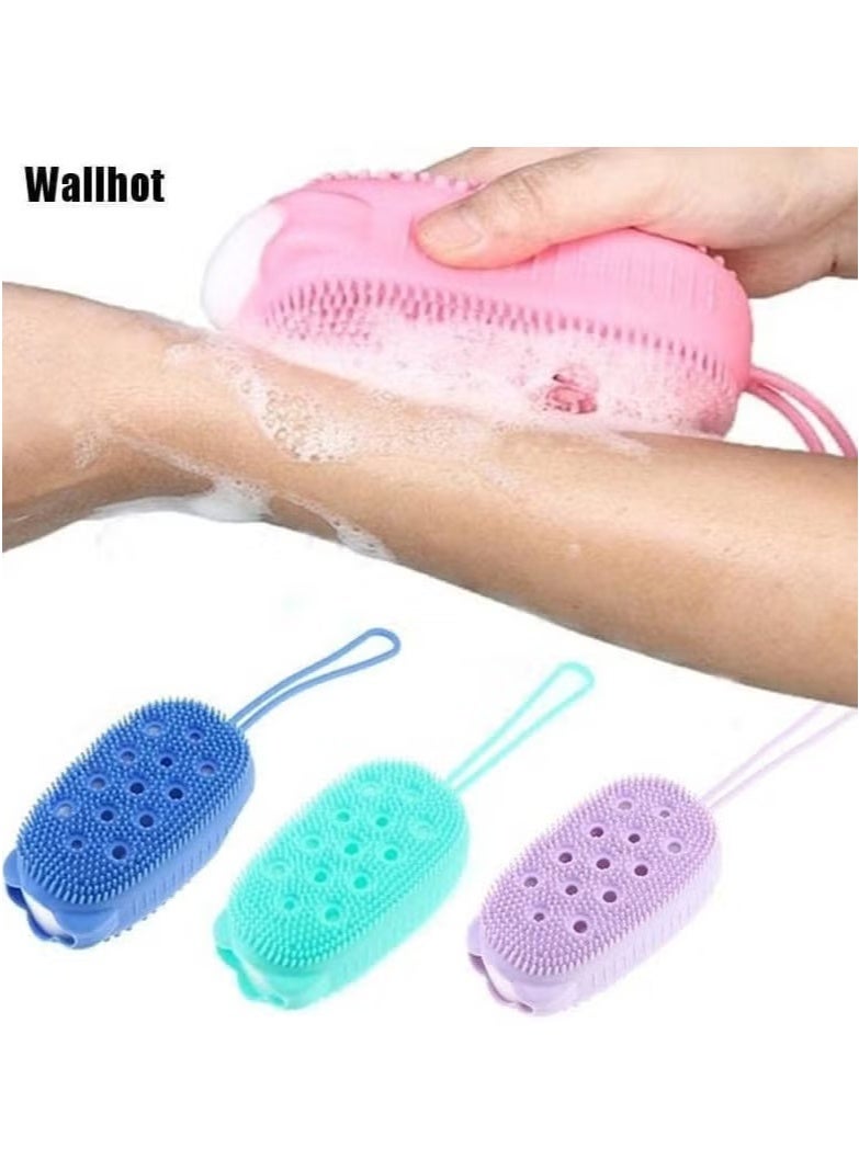 Ultra Soft Silicone Loofah with Bouncing Sponge, Silicone Body Exfoliating Sponge, Double-Sided Body Brush for Shower or Bath, Silicone Loofah with Built-in Sponge, Soft Silicone Body Scrubber Brush (Random Color) - Image 1