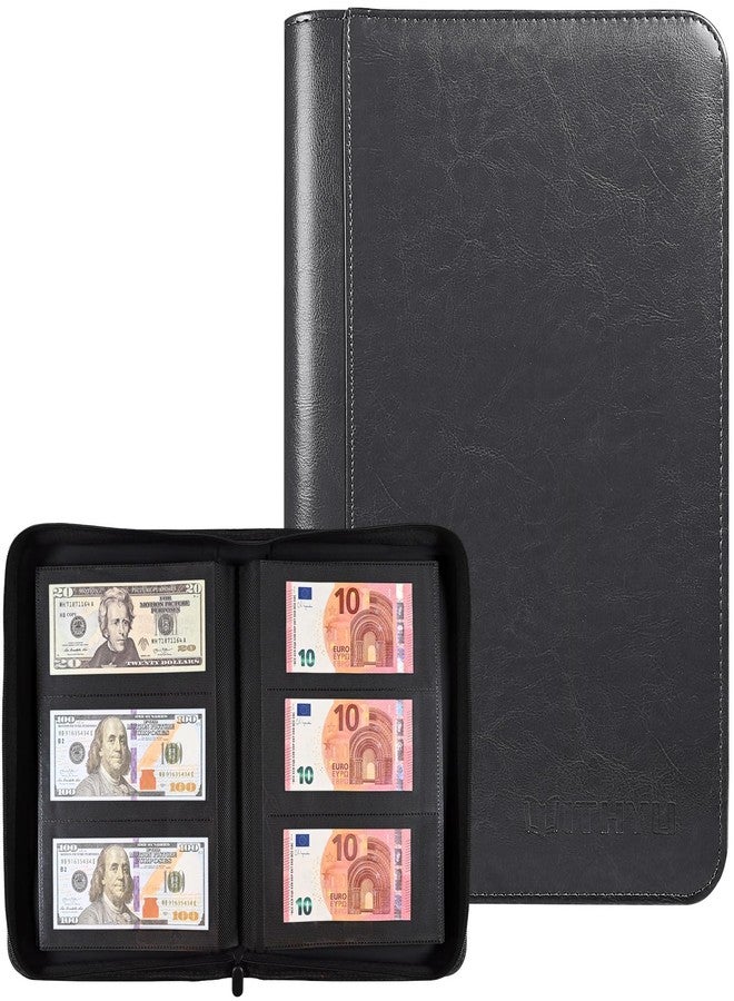 WITHYU Banknote Collection Album with 180 Pockets - WITHYU Ringless Currency Organizer with Clear Non-PVC Sleeves for Banknotes, Bills, Tickets, and Collectibles (Black) - Image 1