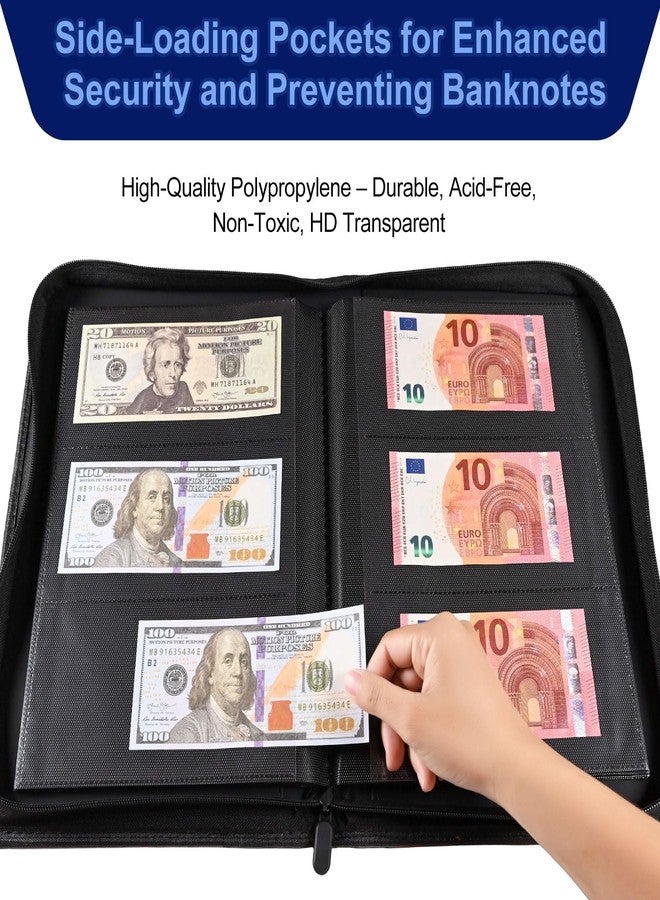 WITHYU Banknote Collection Album with 180 Pockets - WITHYU Ringless Currency Organizer with Clear Non-PVC Sleeves for Banknotes, Bills, Tickets, and Collectibles (Black) - Image 4