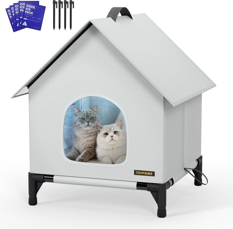 TSYPAIRS Cat House Cats - Dog Outdoor Indoor Waterproof Insulated House, Summer Cooling Cat with20 Ice Packs,Ice Pack Double Insulation for Small/Medium Cats - Image 1