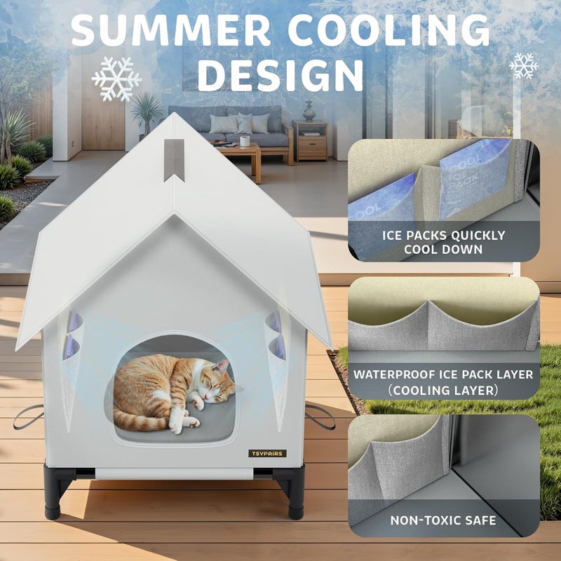 TSYPAIRS Cat House Cats - Dog Outdoor Indoor Waterproof Insulated House, Summer Cooling Cat with20 Ice Packs,Ice Pack Double Insulation for Small/Medium Cats - Image 2