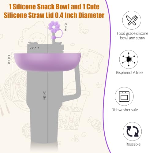 insefocc Snack Bowl for Stanley Cup 40 oz with Handle-Perfectly Compatible with Stanley Quencher H2.0 Tumbler 40 oz with Handle, Reusable Silicone Snack Tray, Stanley cup accessories (Orchid Snack Bowl) - Image 3
