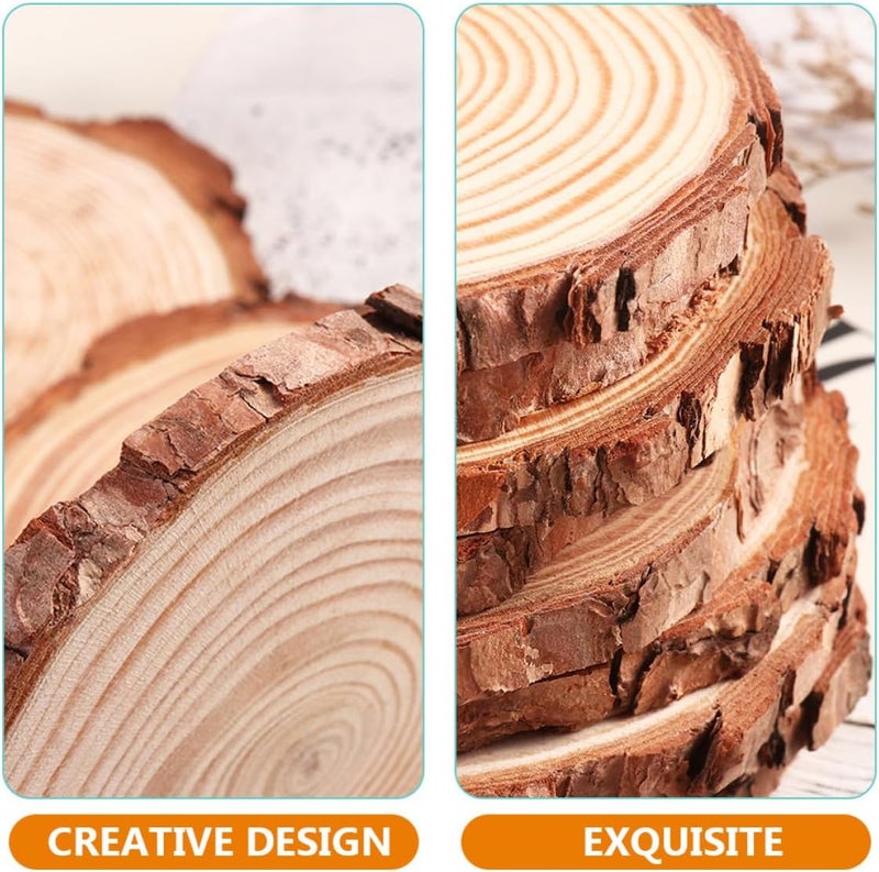SEWACC 12pcs Unpainted Natural Wood Slices with Bark 10-12cm DIY Crafting Discs for Painting and Woodworking, Rustic Wood Coasters for Arts, Crafts, and Home Decor - Image 3