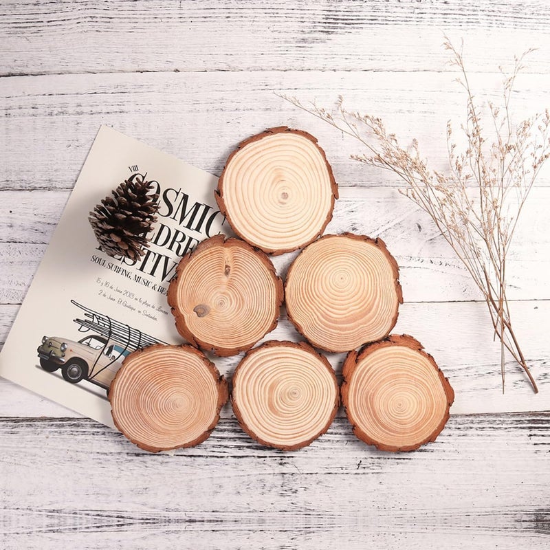 SEWACC 12pcs Unpainted Natural Wood Slices with Bark 10-12cm DIY Crafting Discs for Painting and Woodworking, Rustic Wood Coasters for Arts, Crafts, and Home Decor - Image 5