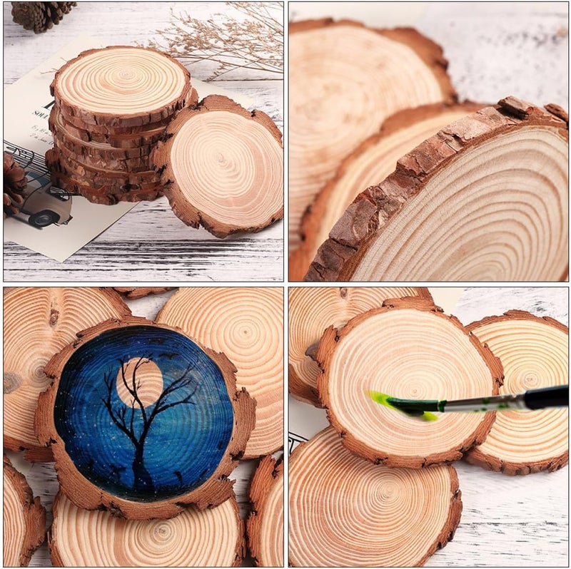 SEWACC 12pcs Unpainted Natural Wood Slices with Bark 10-12cm DIY Crafting Discs for Painting and Woodworking, Rustic Wood Coasters for Arts, Crafts, and Home Decor - Image 4