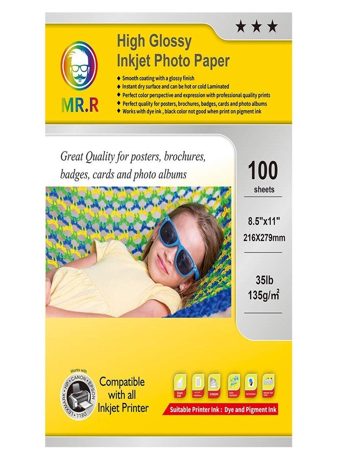 MR.R Single Side High Glossy Inkjet Photo Paper Letter Size 8.5"x11" with 100 sheets per pack 135gsm 35LB - Image 1