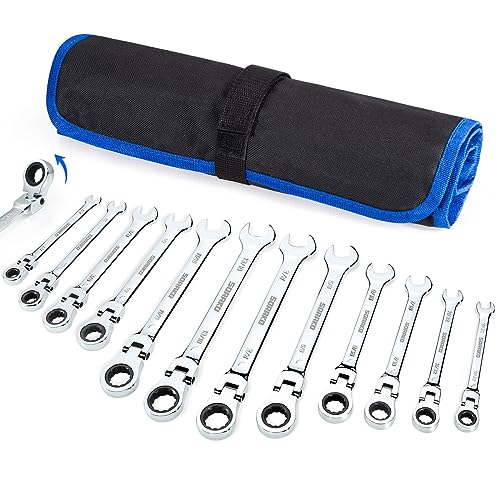 SORAKO Ratcheting Wrench Set Flex Head, 16 Piece SAE Combination Ratchet Wrench kit, 1/4″ - 13/16″ Chrome Vanadium Steel Wrenches - Image 1