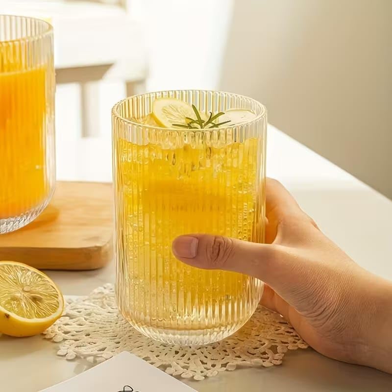 WRINGO 250ML Italian Premium Juice Glasses and Transparent Water Glass Medium Size Tumbler Glasses for Drinking Water and Cocktails, Diamond Design Glass Water Glasses (Lining, Set of 12) - Image 1