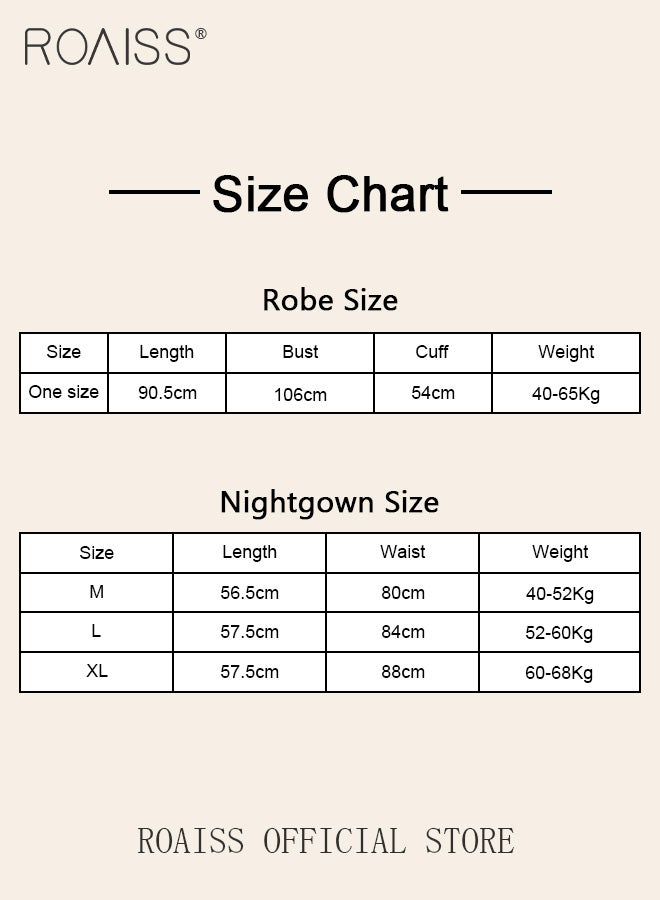 roaiss 2-Piece Set of Women Pajamas with V-Neck Design Women Home Wear Set Same Color Outer Robe and Lace Element Nightgown - Image 5
