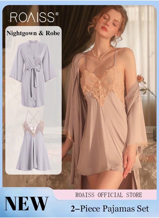 2-Piece Set of Women Pajamas with V-Neck Design Women Home Wear Set Same Color Outer Robe and Lace Element Nightgown - pzsku/Z0DA2DF0AADD3FD81A43DZ/45/_/1715571216/f928e725-16a1-4970-9849-6e72bc88bf7c