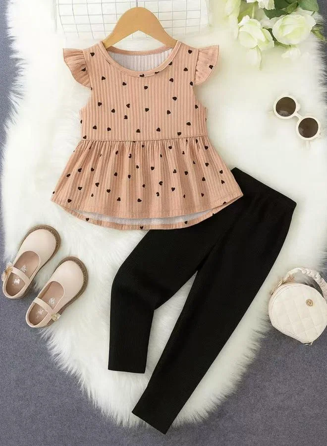 Take Two Girls Heart Print Top and Pants Set