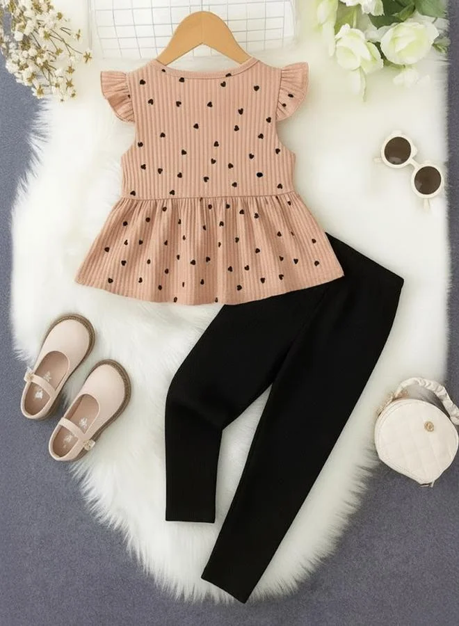 Take Two Girls Heart Print Top and Pants Set