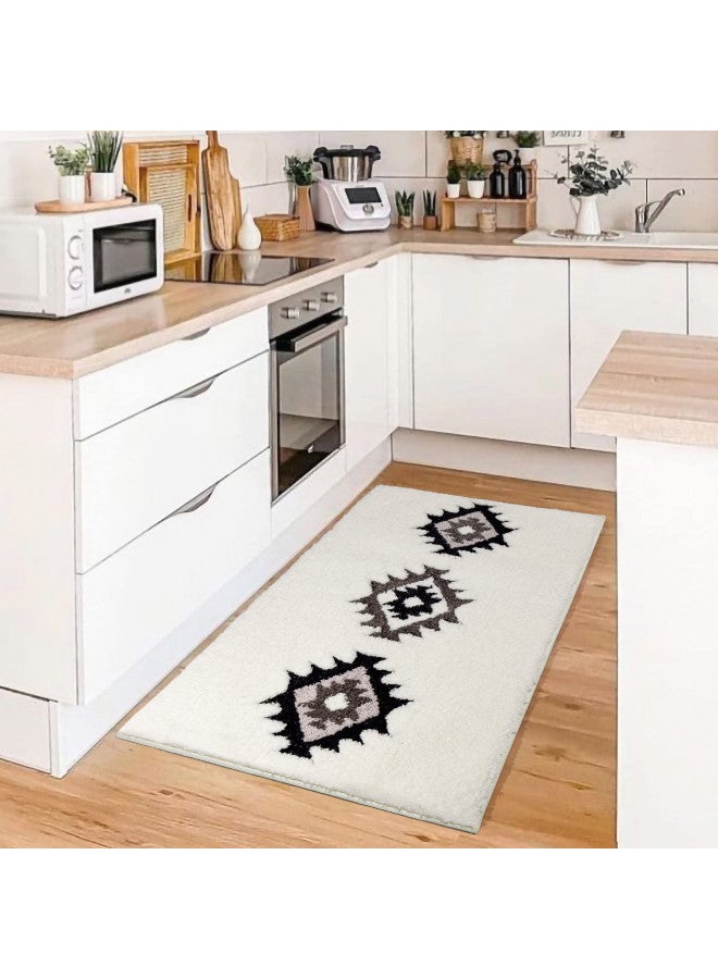 DEXDE Boho Bathroom Rug Runner 24x60 Long Bath Mat for Bathroom Bedroom Hallway Kitchen Luxury Soft Absorbent Large Bohemian Carpet Runner Moroccan Geometric Farmhouse Decor, Black White - Image 2