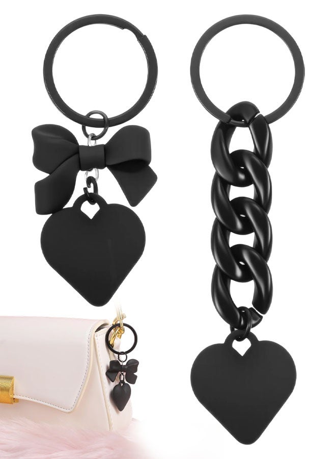 2 PCS Black Heart Keychain, Cute Heart Bag Charm Chain Links Heart Keyring For Bag Purse Women Kawaii Key Ring Decorative Keys Holder For Handbag Backpack Car Keys Wallet - Image 1