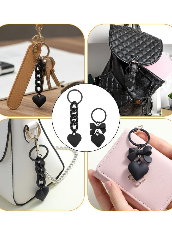 2 PCS Black Heart Keychain, Cute Heart Bag Charm Chain Links Heart Keyring For Bag Purse Women Kawaii Key Ring Decorative Keys Holder For Handbag Backpack Car Keys Wallet - Image 4
