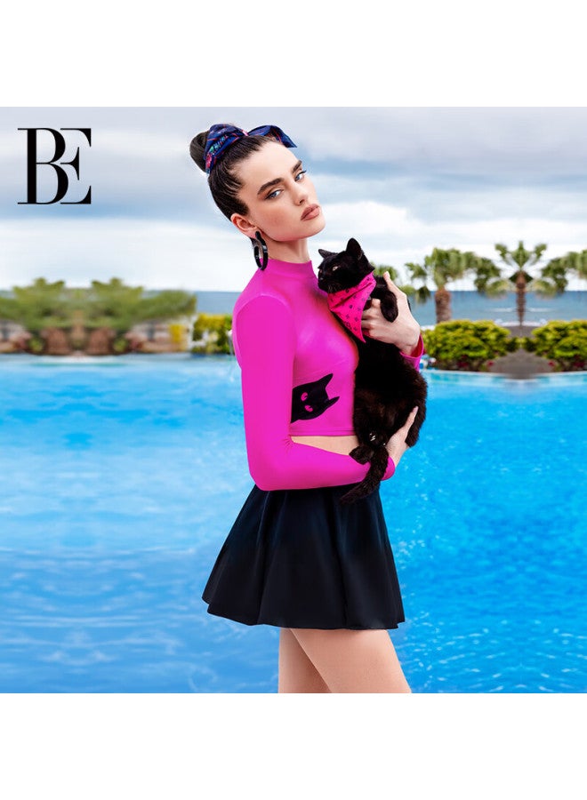 Balneaire Little Black Cat/meow Star Series 2025 New Women's Two-piece Long-sleeve Swimsuit, Hot Spring Bottom, Black, Size S - Image 3