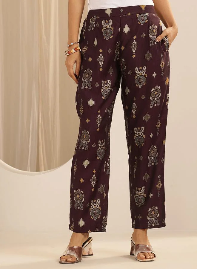 Libas Brown Ethnic Motifs Silk Blend Co-Ords