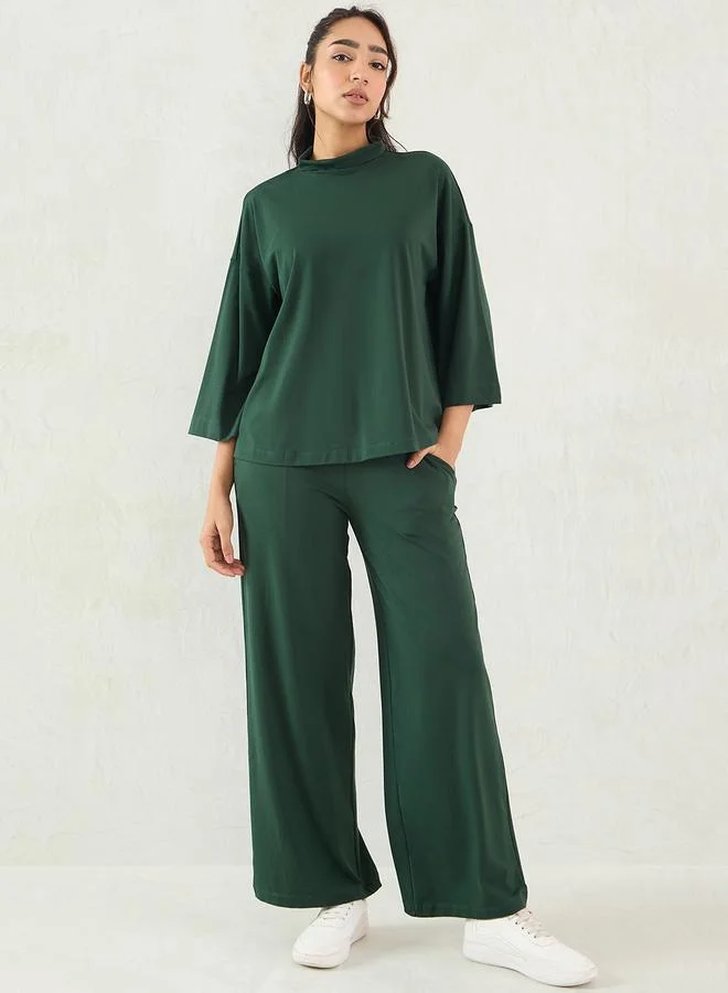 فيميلا Femmella Cotton Knit High Neck Top and Pants Co-Ords