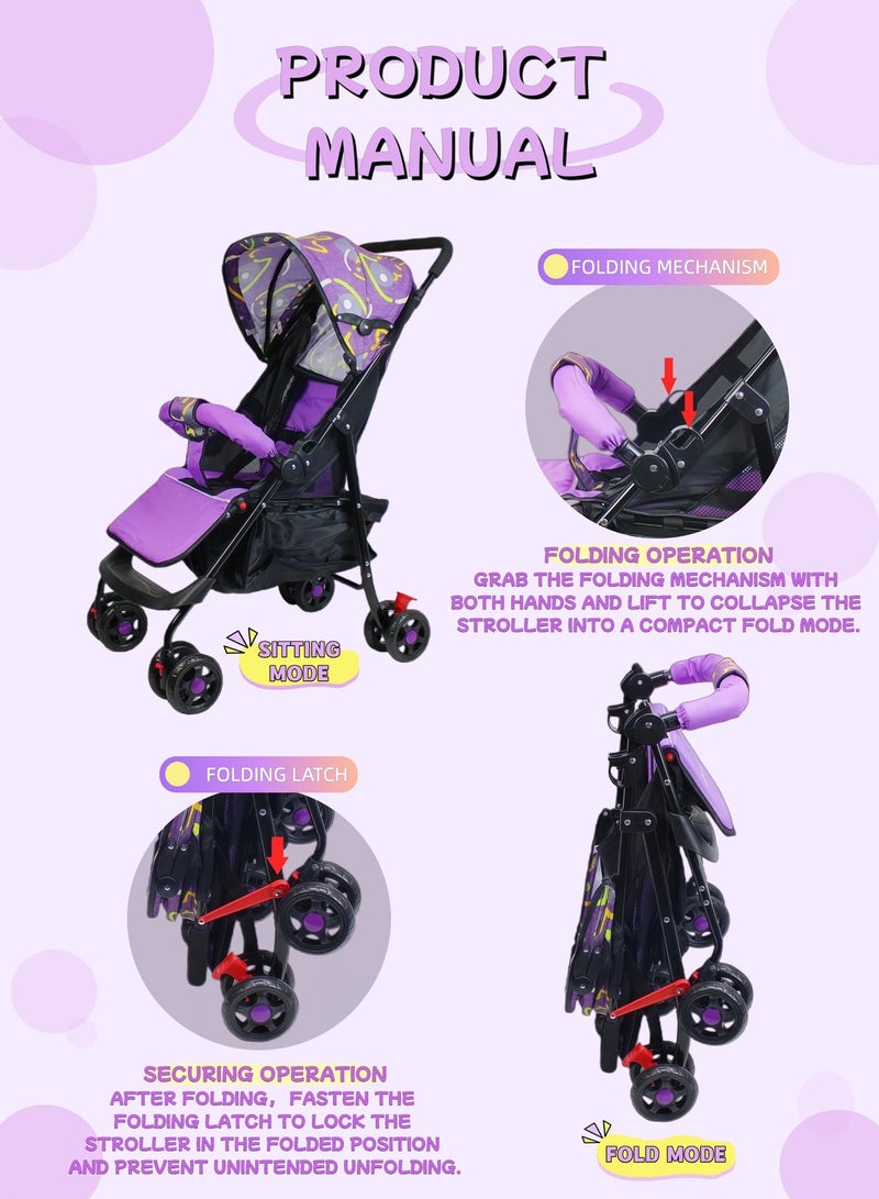 EASY FUTURE Ultra Lightweight Foldable Travel Stroller Multi Position Reclining Seat Adjustable Canopy Foldable Storage Basket NO.1102 - Image 3