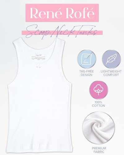 Rene Rofe Girls Tank Tops - 6 Pack 100% Cotton Scoop Neck Tank Tops for Girls - Classic Sleeveless Undershirts (Sizes: 2T-14), Size 4-5, White - Image 2