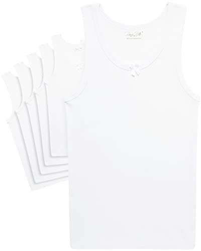 Rene Rofe Girls Tank Tops - 6 Pack 100% Cotton Scoop Neck Tank Tops for Girls - Classic Sleeveless Undershirts (Sizes: 2T-14), Size 4-5, White - Image 1
