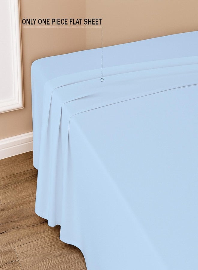 SKY BEDDINGS ملاءة سرير مسطحة بحجم كاليفورنيا كينج - ملاءة علوية من القطن 100%، نسيج ساتان بعدد خيوط 400 - فائقة النعومة، باردة، وجيدة التهوية - ملاءة علوية فقط - مفروشات فاخرة بجودة الفنادق - (أزرق فاتح) - Image 5