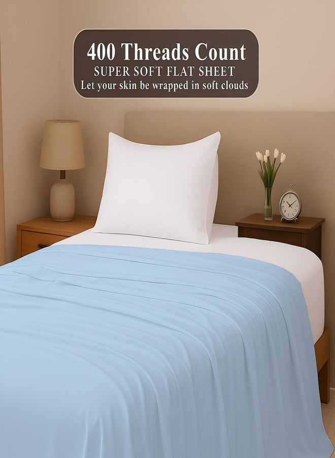 SKY BEDDINGS ملاءة سرير مسطحة بحجم كاليفورنيا كينج - ملاءة علوية من القطن 100%، نسيج ساتان بعدد خيوط 400 - فائقة النعومة، باردة، وجيدة التهوية - ملاءة علوية فقط - مفروشات فاخرة بجودة الفنادق - (أزرق فاتح) - Image 2
