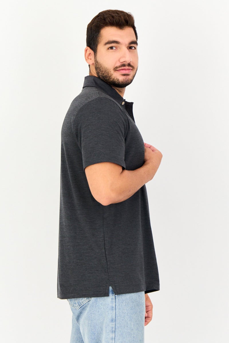 Chaps Men Regular Fit Heather Short Sleeve Polo Shirt, Charcoal Grey - Image 2