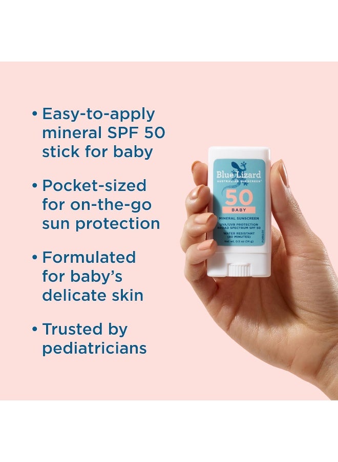 Blue Lizard BABY Mineral Sunscreen Stick with Zinc Oxide, SPF 50+, Water Resistant, UVA/UVB Protection - Easy to apply, Fragrance Free, .5 oz - Image 2