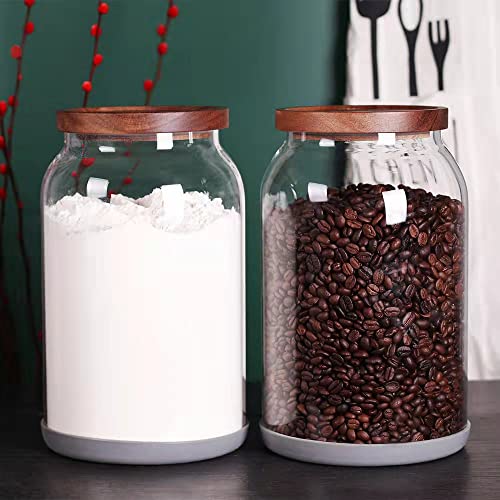 SAIOOL 1 Gallon Glass Jar with Wooden Acacia Airtight Lid,Large Glass Storage Jar set of 2, BPA-Free Cereal Dispenser Jars for flour,Spaghetti Pasta, Powder, Tea, Coffee - Image 3