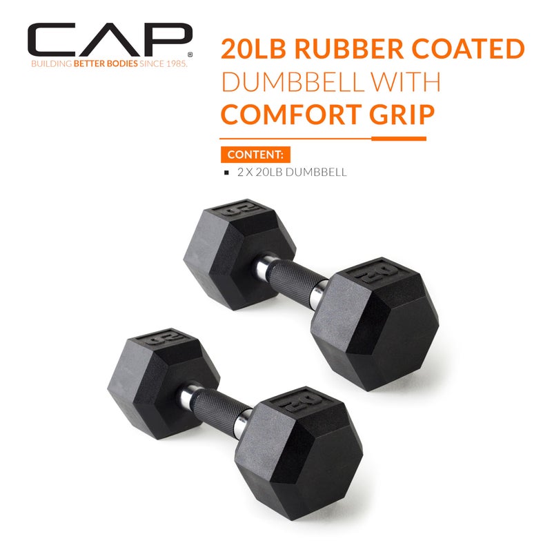 CAP Barbell 20 LB Rubber Coated Hex Dumbbell Hand Weight with Padded Grip - Pair | Comfort Grip - Image 2